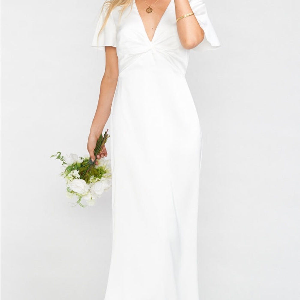 Show Me Your MuMu White V-Neck Maxi Dress with Flutter Sleeves